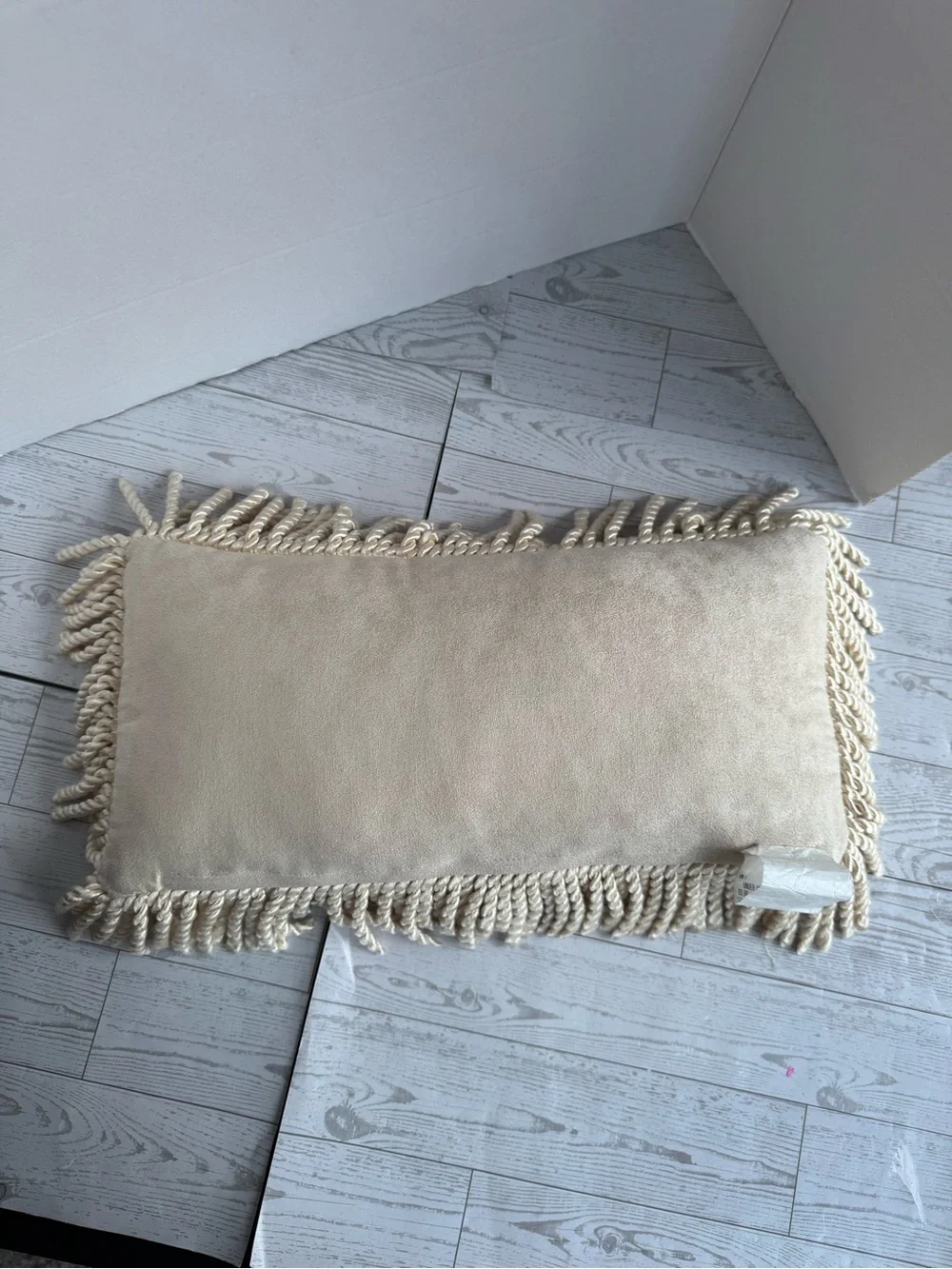 Cream Fleur-de-Lis Decorative Throw Pillow with Fringe